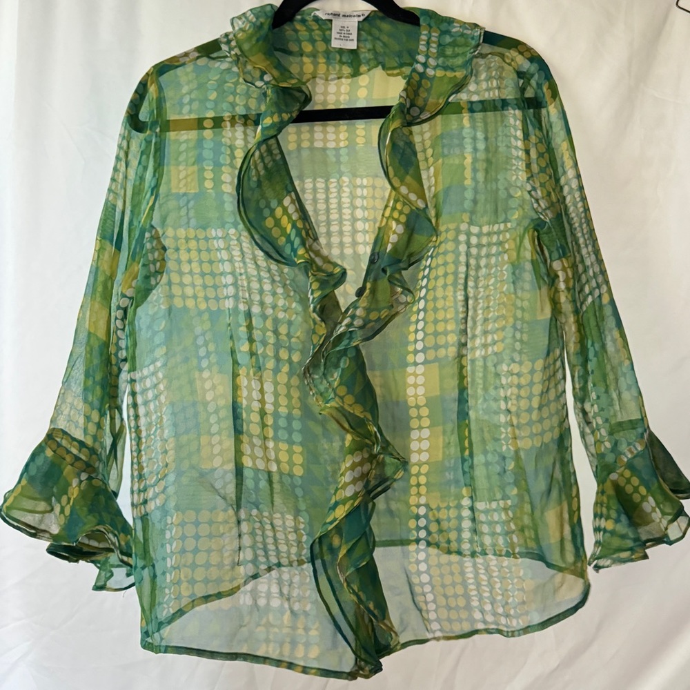 Richard Malcom Silk Ruffle Button-Up Blouse - image 1